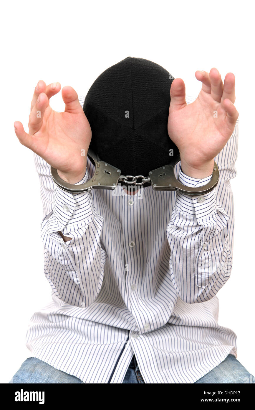 Hostage in Handcuffs Stock Photo