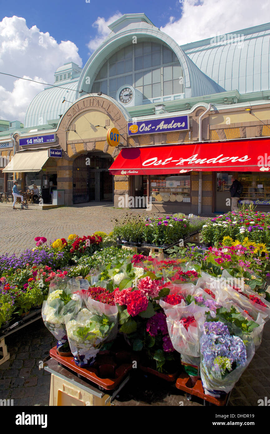 Market Hall and flower stall, Gothenburg, Sweden, Scandinavia, Europe Stock Photo