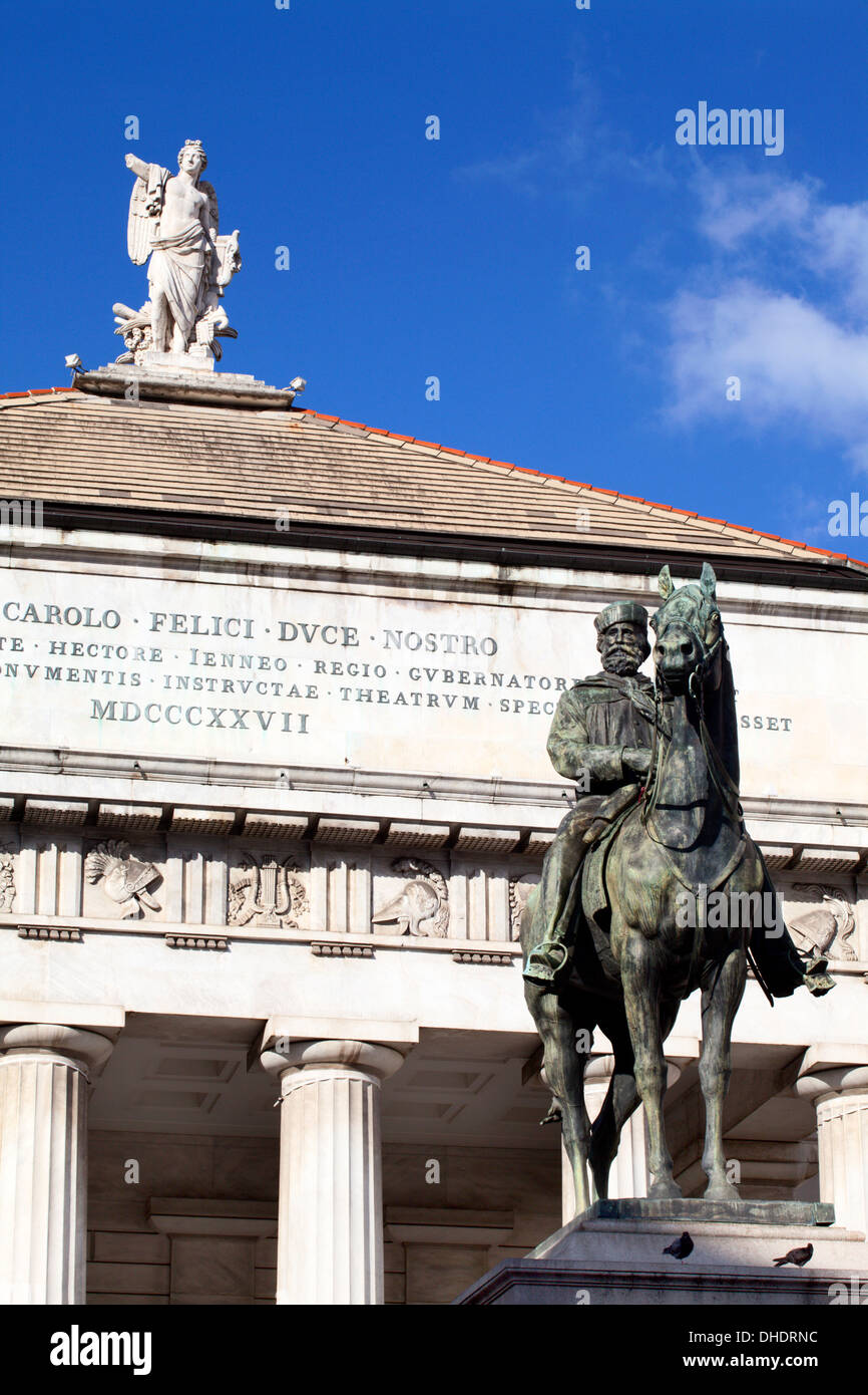 Teatro Carlo Felice and Garibaldi statue, Genoa, Liguria, Italy, Europe Stock Photo