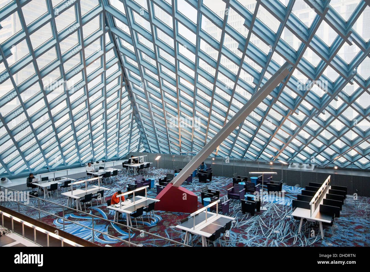 Top Floor Of Seattle Central Library With Sloped Glass Roof; Seattle, Washington, United States Of America Stock Photo