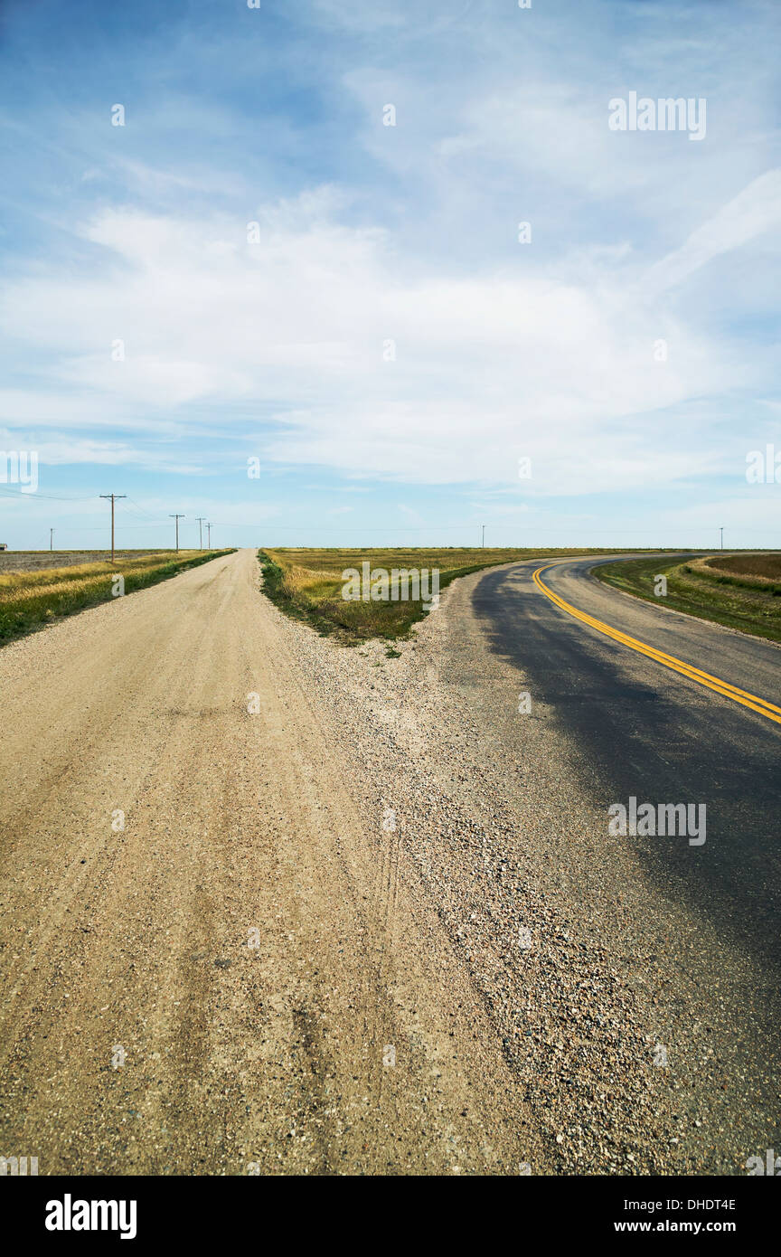 Fork In The Road; Saskatchewan, Canada Stock Photo