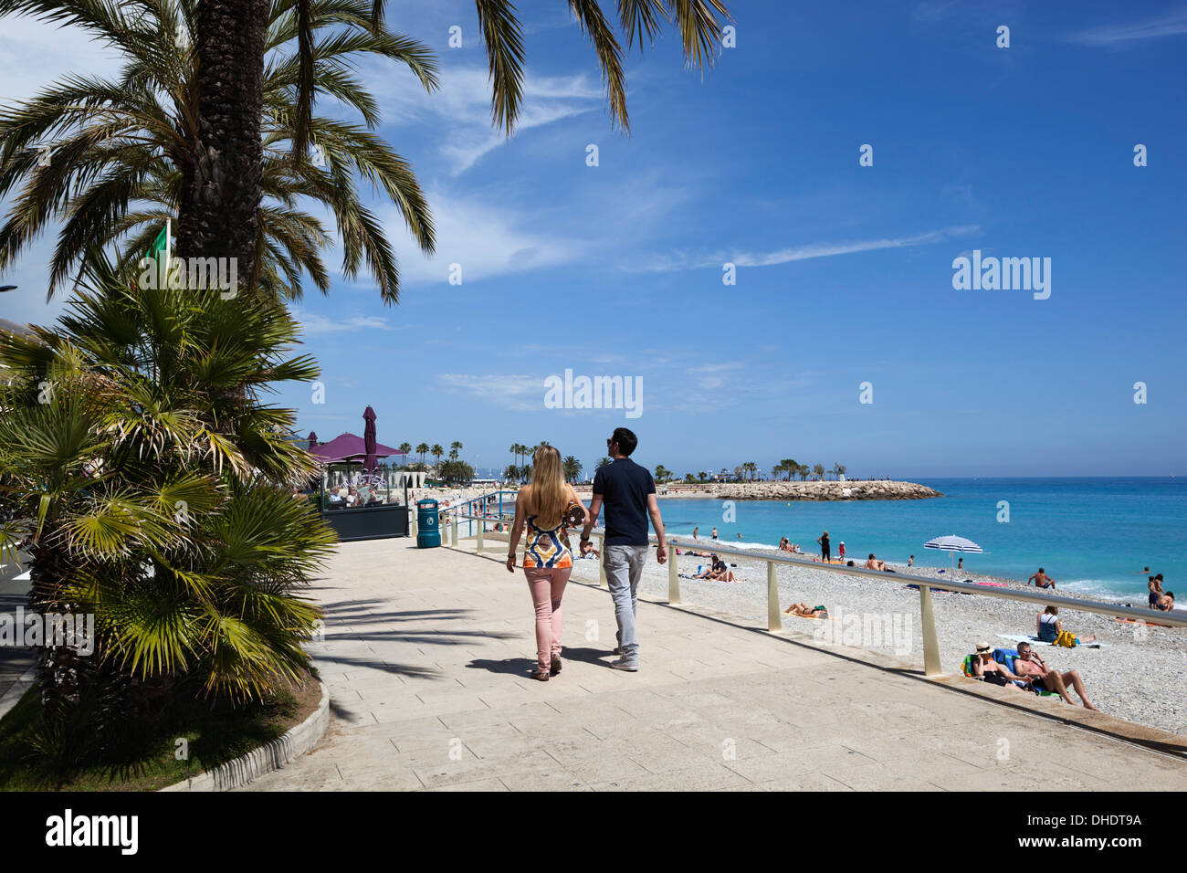 Beach and promenade, Menton, ProvenceAlpesCote d'Azur, Provence Stock