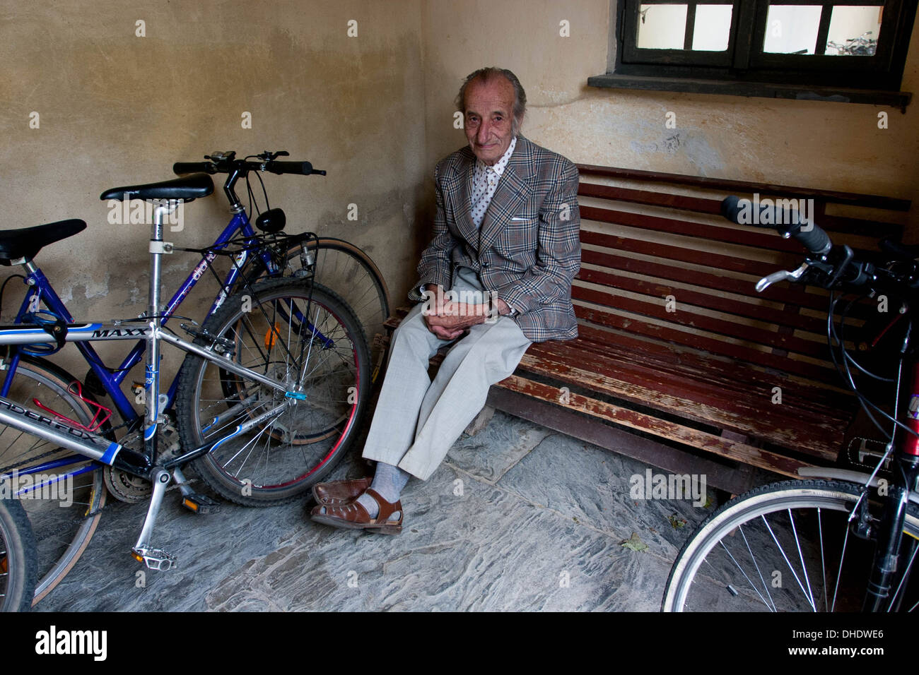Old man bench alone Man sitting alone on a bench Czech Republic, Old man bike, bicycle sad expression, lonely Solitude, Old Age, Aging, Generation, older, Stock Photo