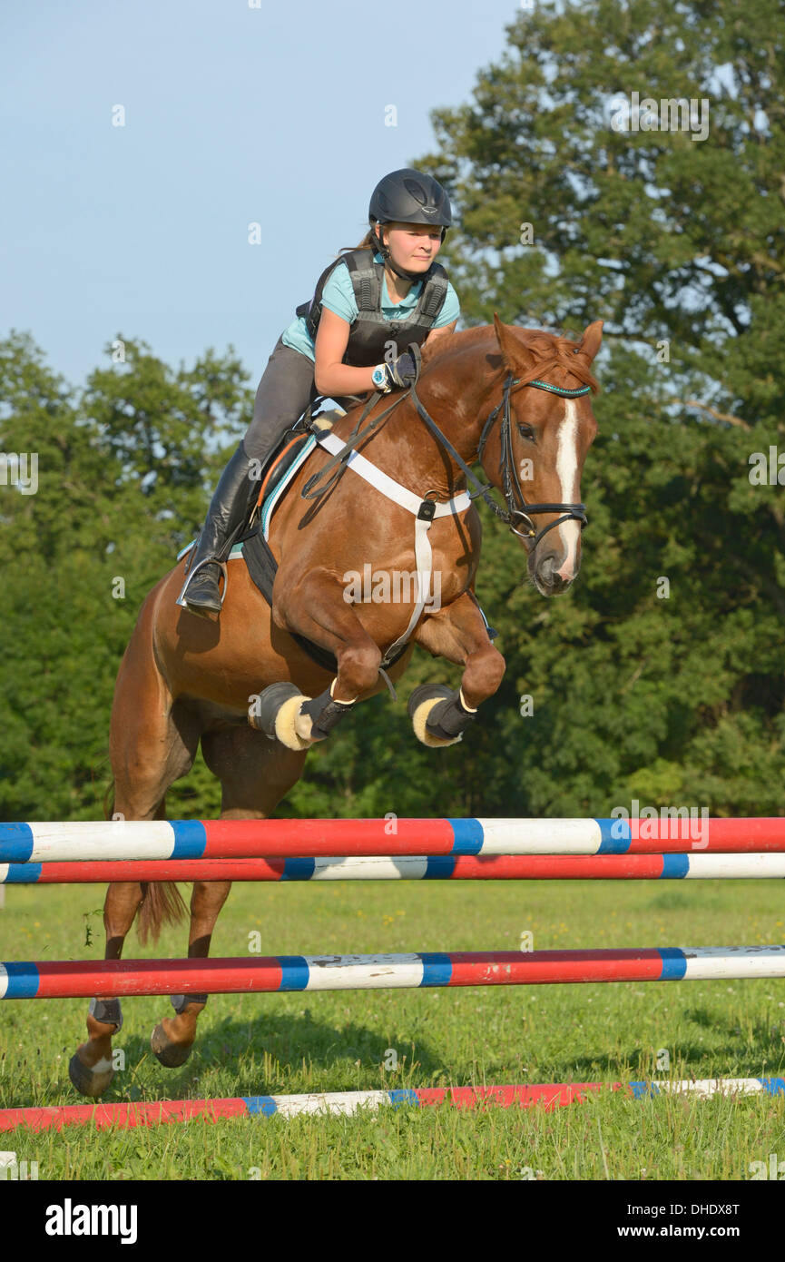 Girl wearing a riding hat and a body protector on back of an Irish