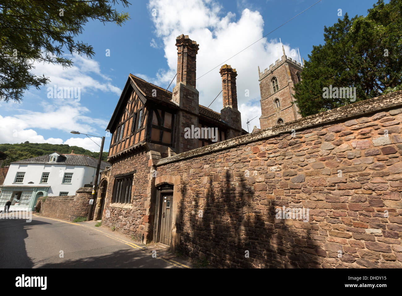 Church Street and the Priory Church of St George and a historic Grade II listed house. Stock Photo