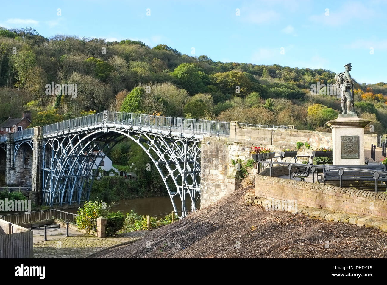 The bridge known as Ironbridge in the village of Ironbridge in Shropshire, UK. The bridge built in 1779 over the River Severn Stock Photo