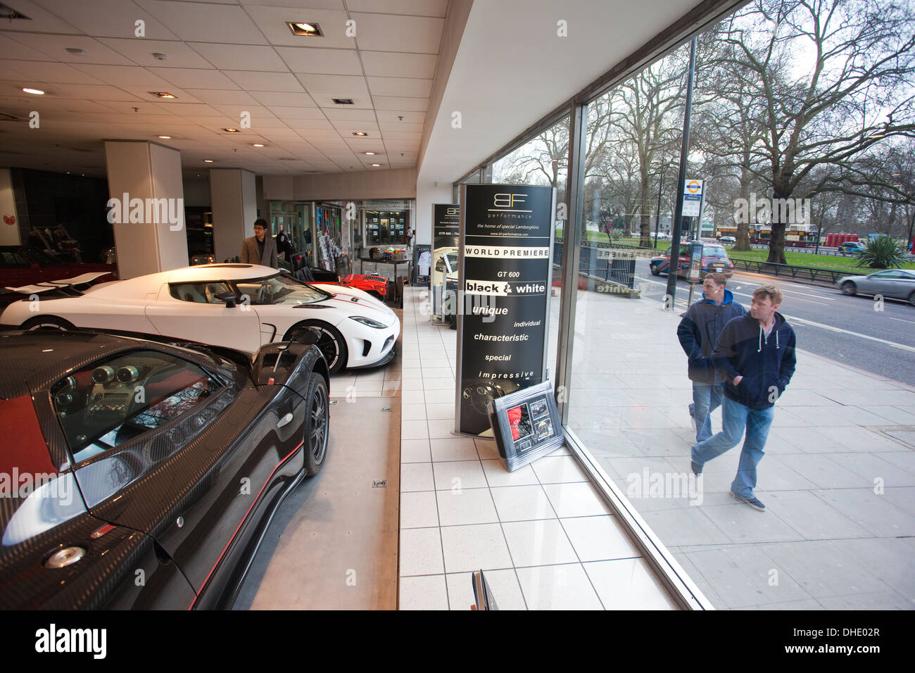 Bob Forstner luxury sports car show room on Park Lane, London, England, UK Stock Photo