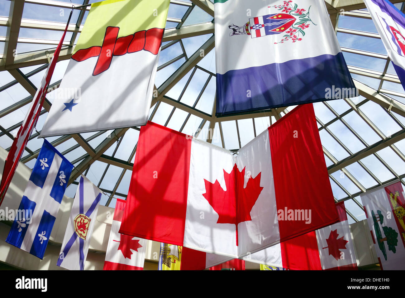 Canadian provinces flags and Canada flag in Toronto, Canada Stock Photo