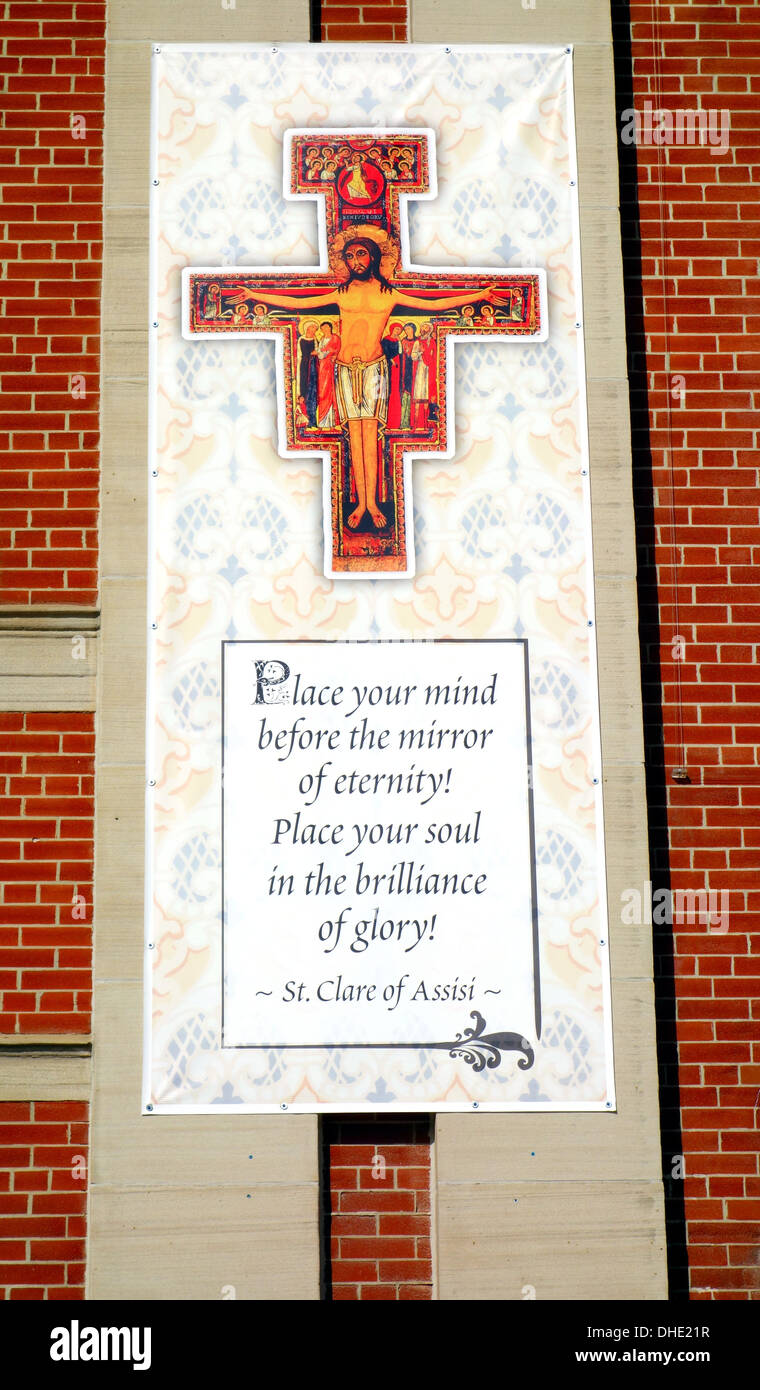 St. Clare of Assisi message on  church in Toronto, Canada Stock Photo