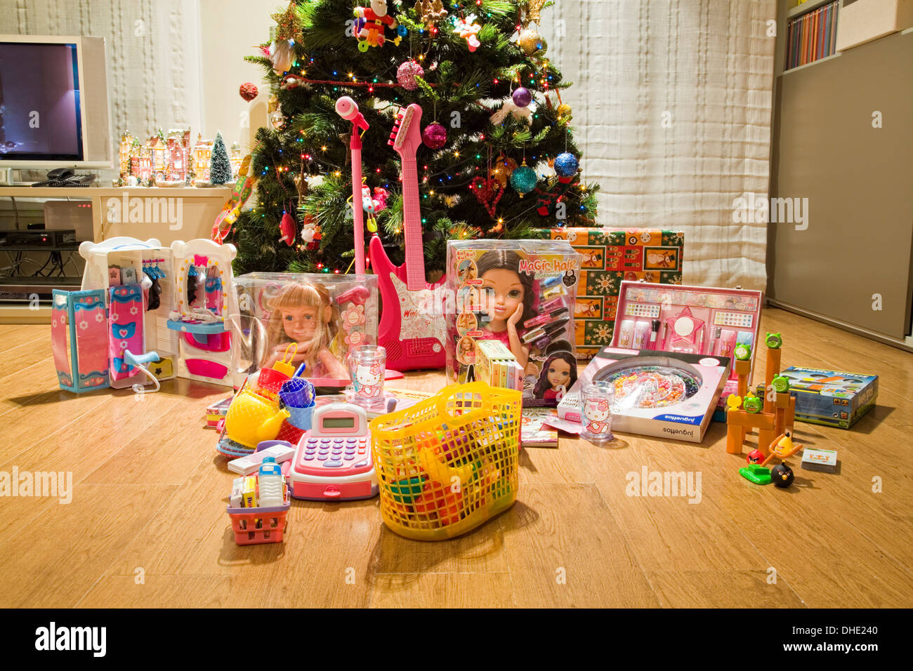 Christmas presents for a young girl Stock Photo