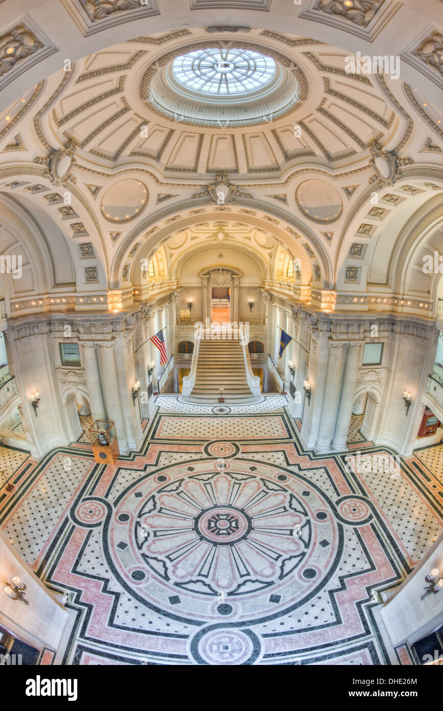 A view of the entrance and rotunda inside Bancroft Hall located at the US Naval Academy in Annapolis, Maryland. Stock Photo