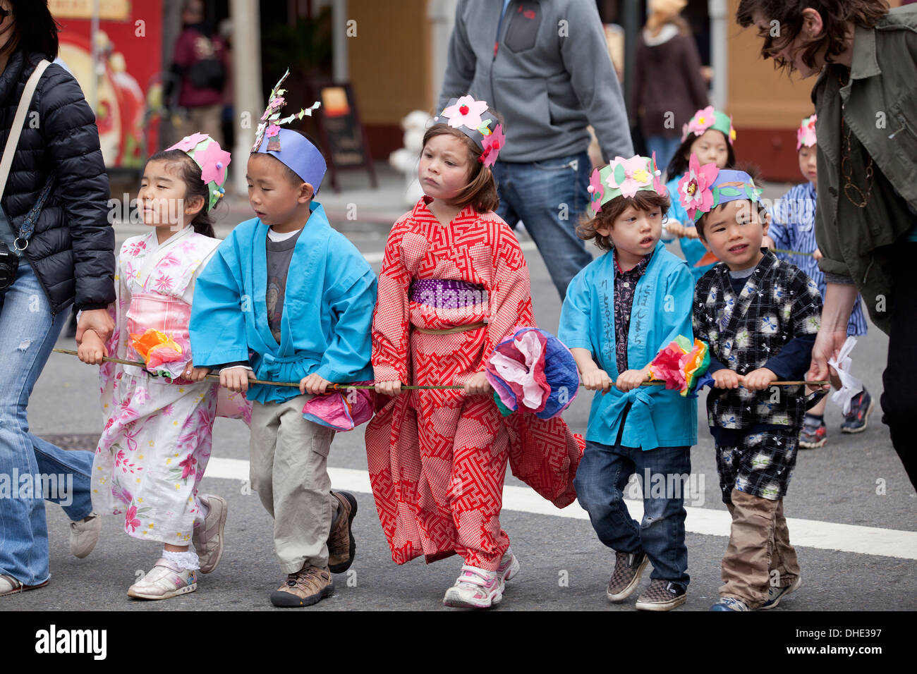 Japanese-American children at Obon summer festival - San Francisco, California USA Stock Photo