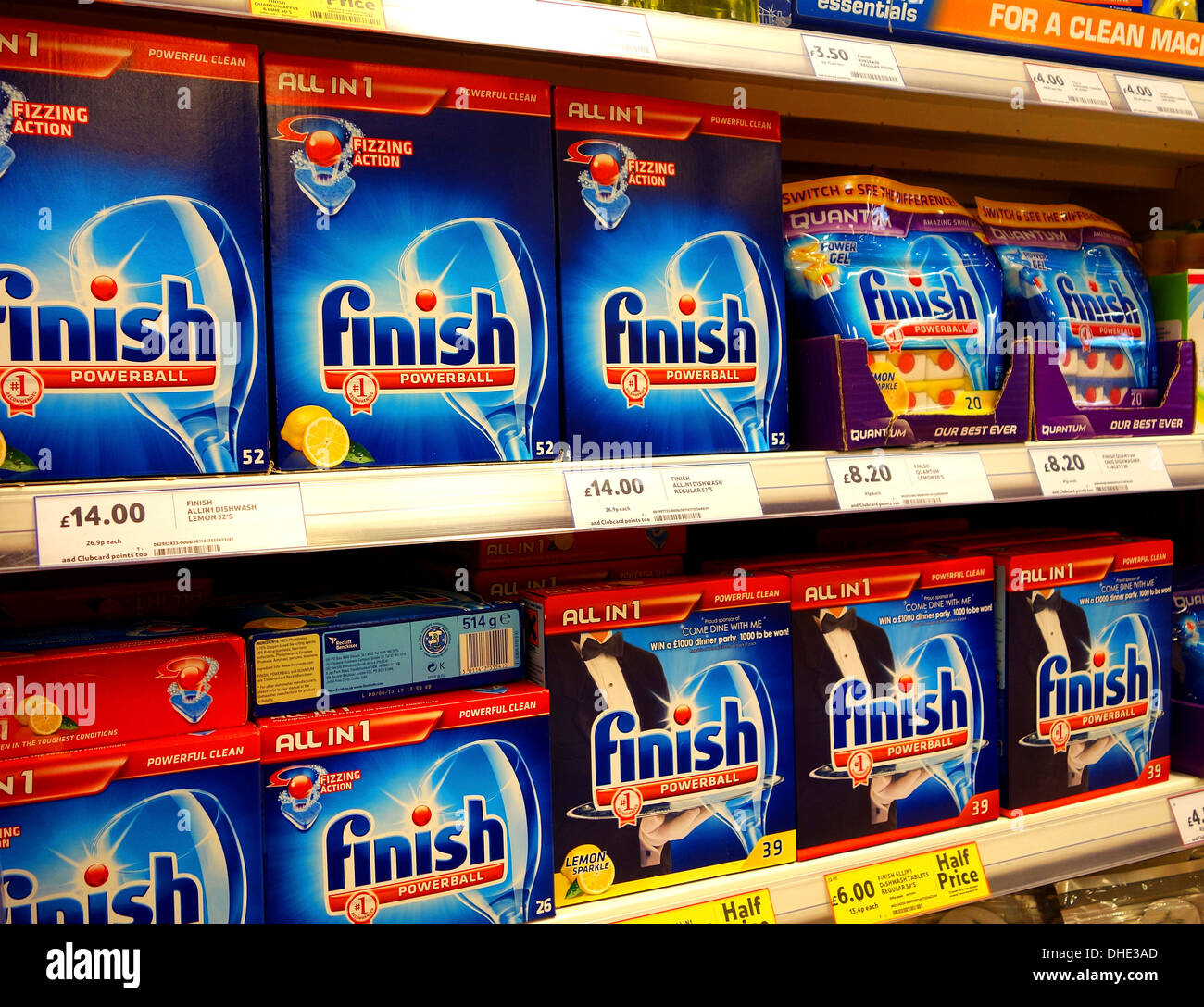 finish dishwash products in a supermarket Stock Photo