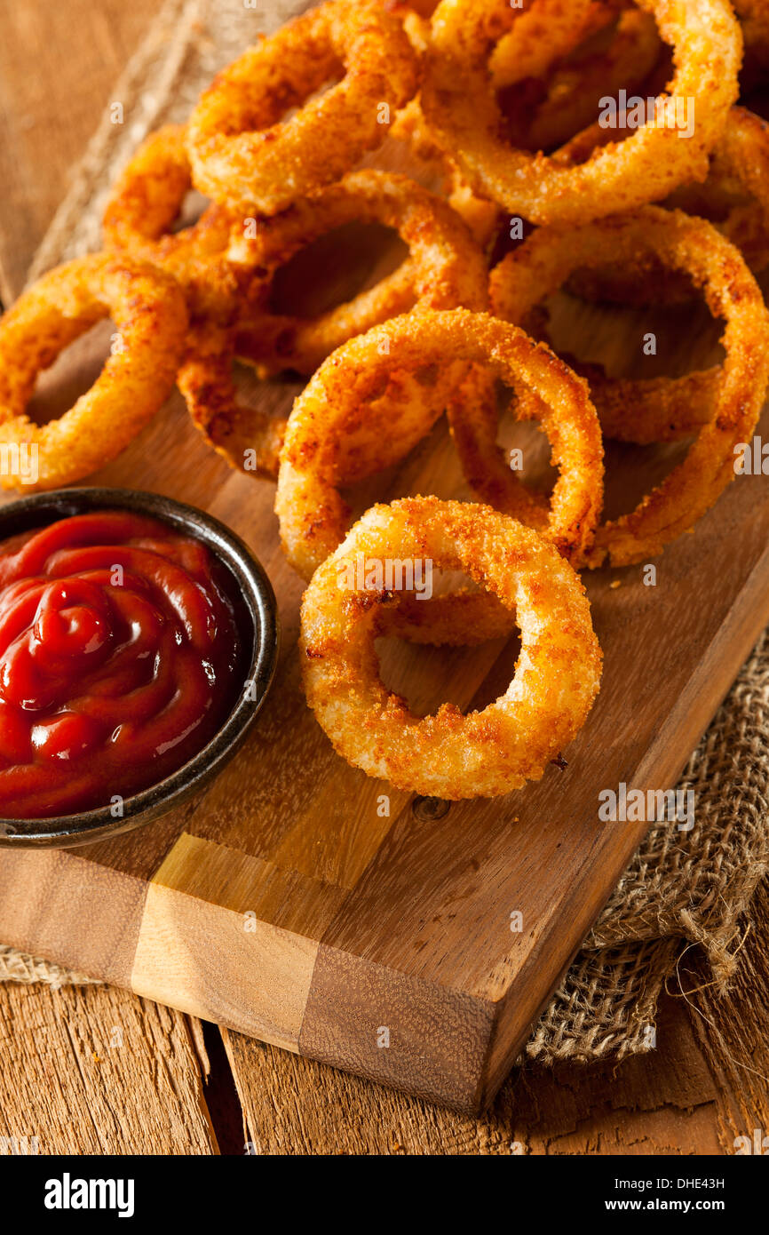 Homemade Crunchy Fried Onion Rings with Ketchup Stock Photo Alamy