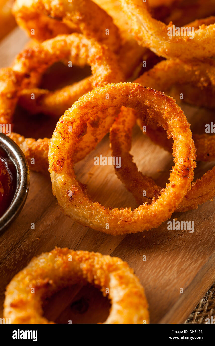 Homemade Crunchy Fried Onion Rings with Ketchup Stock Photo Alamy