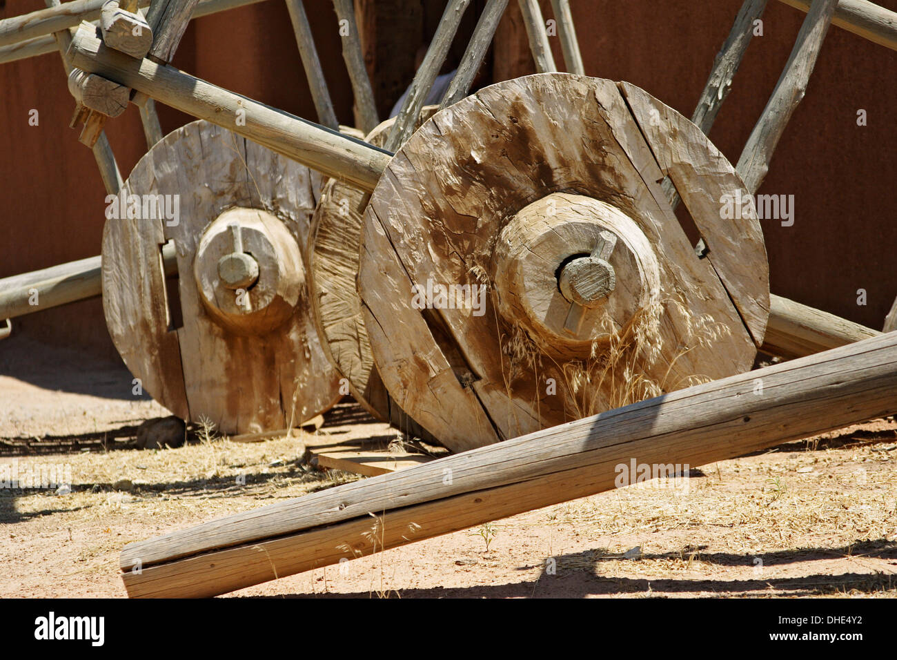 Wooden cart wheels, El Rancho de Las Golondrinas, Santa Fe, New Mexico ...