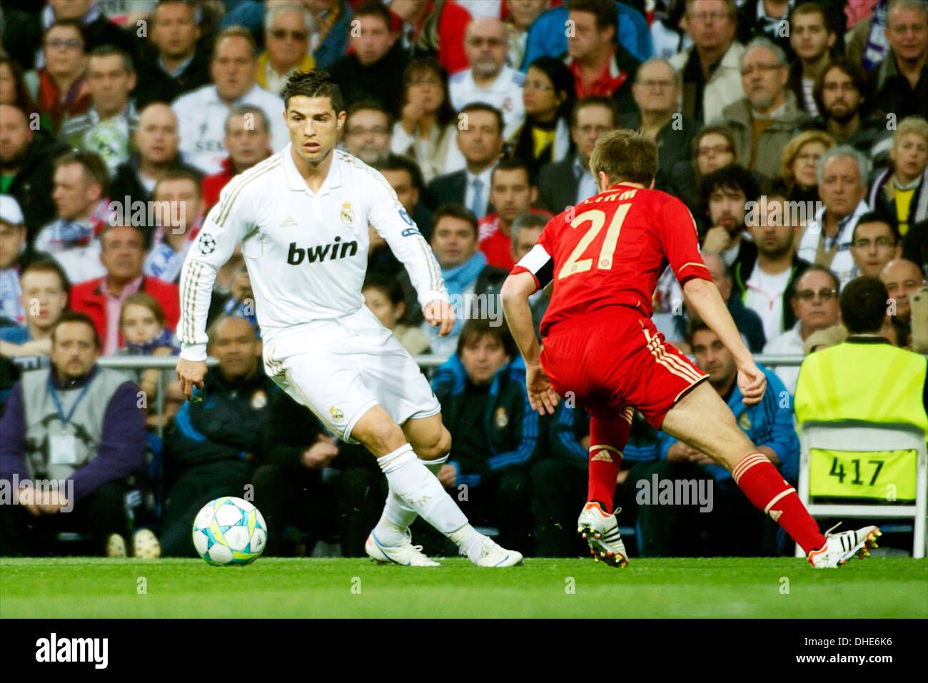 Cristia Ronaldo UEFA Champions League semi-final match between Real Madrid vs Bayern Munich, at Estadio Santiago Bernabeu (R Stock Photo