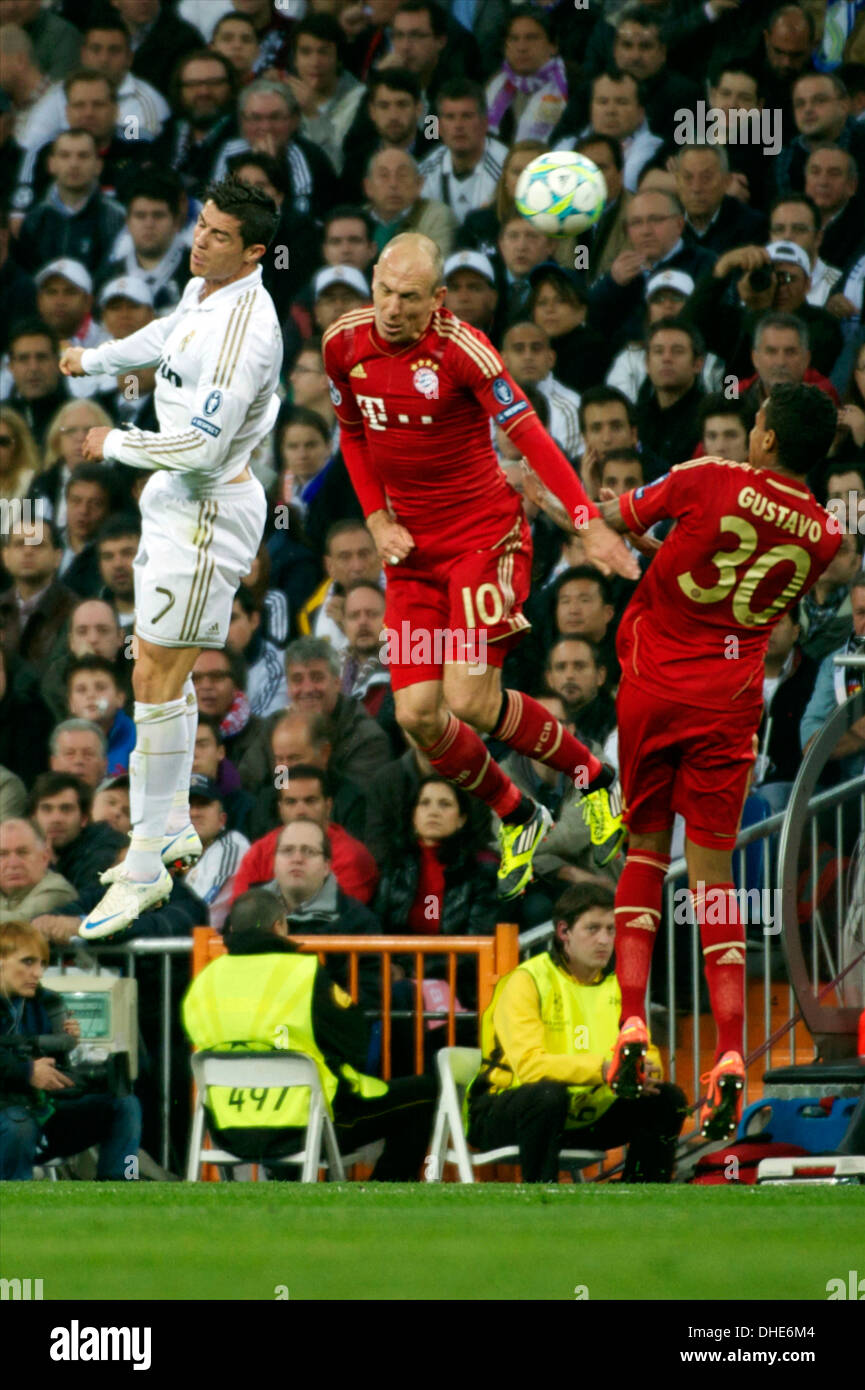 Arjen Robben and Cristia Ronaldo UEFA Champions League semi-final match between Real Madrid vs Bayern Munich, at Estadio Stock Photo