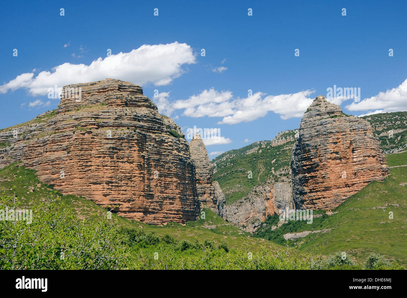 Salto de Roldan conglomerate rock pillars, Huesca, Aragon, Spain. Stock Photo