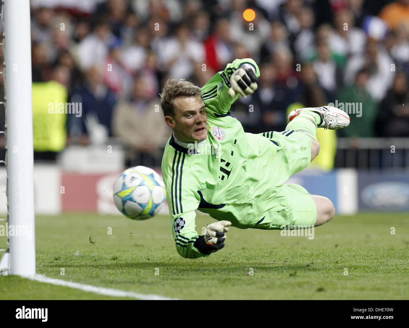 Manuel Neuer saves a penalty. UEFA Champions League semi-final match ...