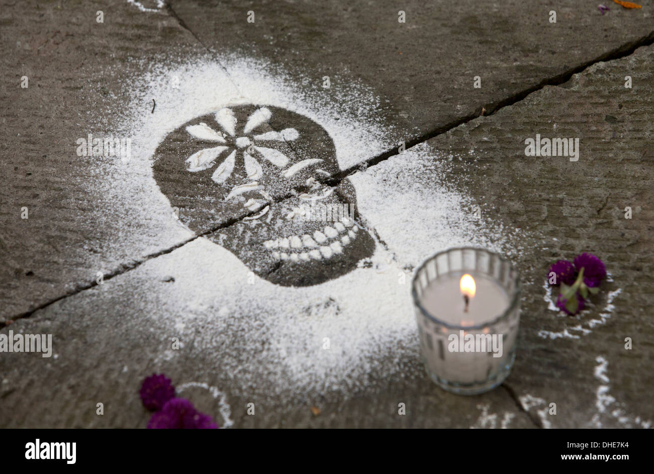 A Skull And An Candle Decorate An Altar In Las Bugambilias Hotel