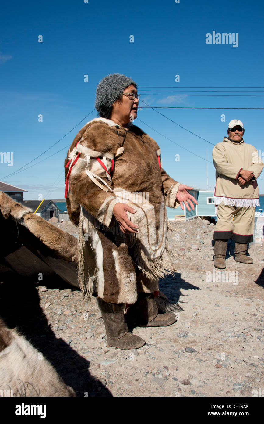 Canada, Nunavut, western shore of Hudson Bay, Kivalliq Region, Arviat. Inuit woman (Mary) Stock Photo