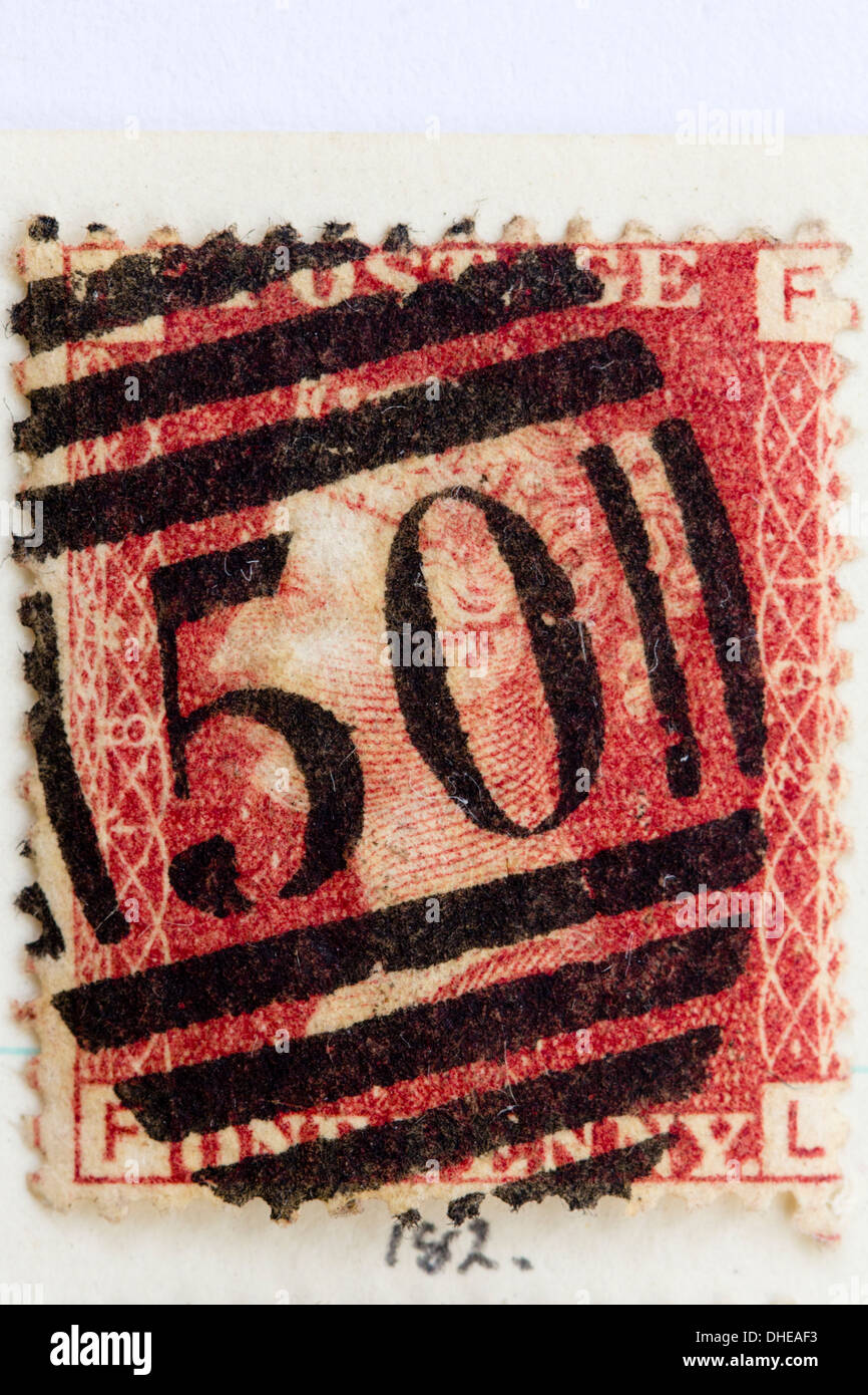 Victorian stamp collection, British Penny red postage stamp Stock Photo
