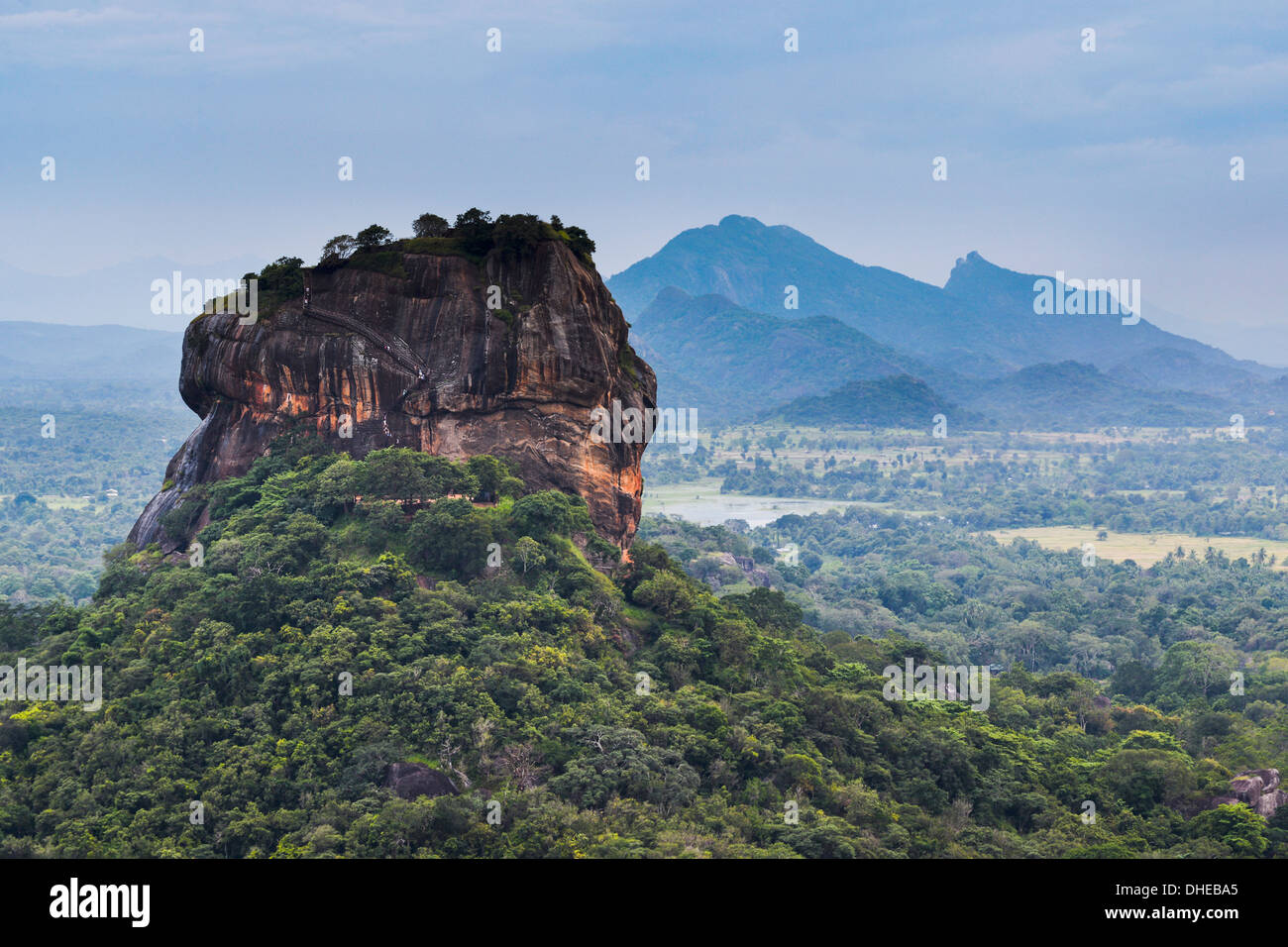 Sigiriya Rock Fortress, UNESCO World Heritage Site, seen from Pidurangala Rock, Sri Lanka, Asia Stock Photo