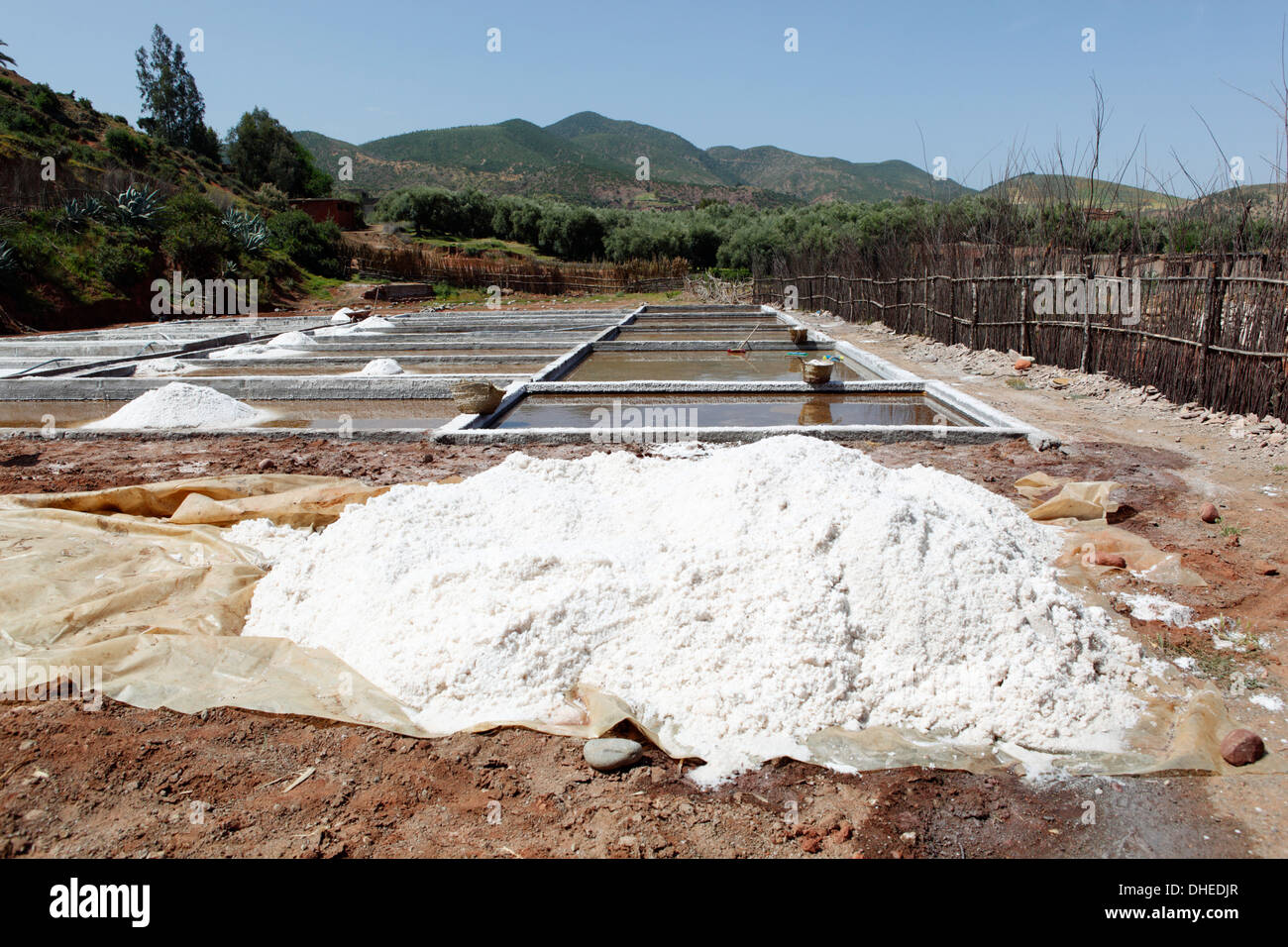 Salt evaporation ponds, Ourika Valley, Atlas Mountains, Morocco, North Africa, Africa Stock Photo