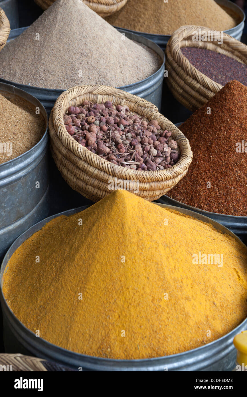 Spices in the souk, Marrakech, Morocco, North Africa, Africa Stock Photo