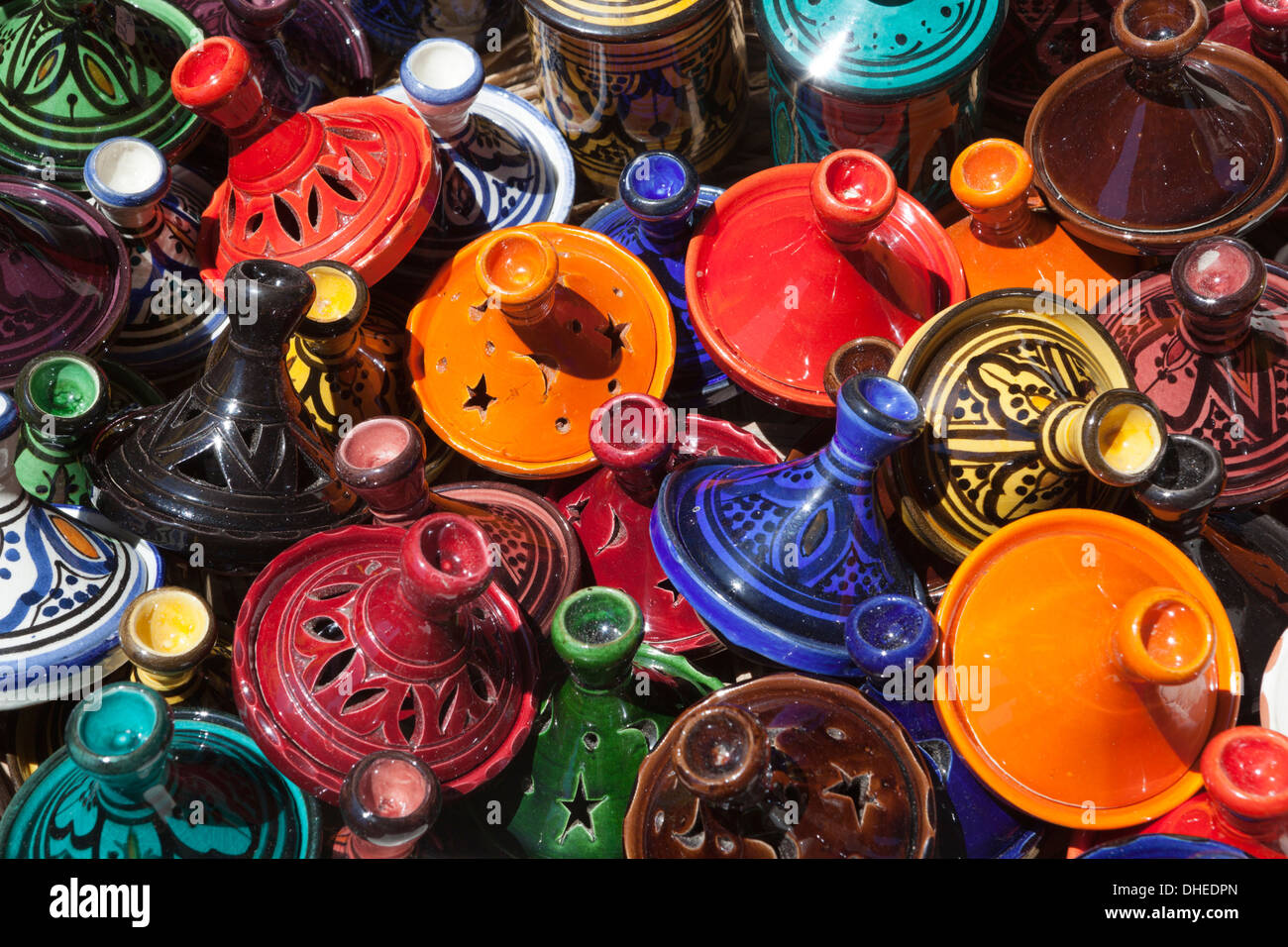 Colourful tajines, Essaouira, Atlantic coast, Morocco, North Africa, Africa Stock Photo