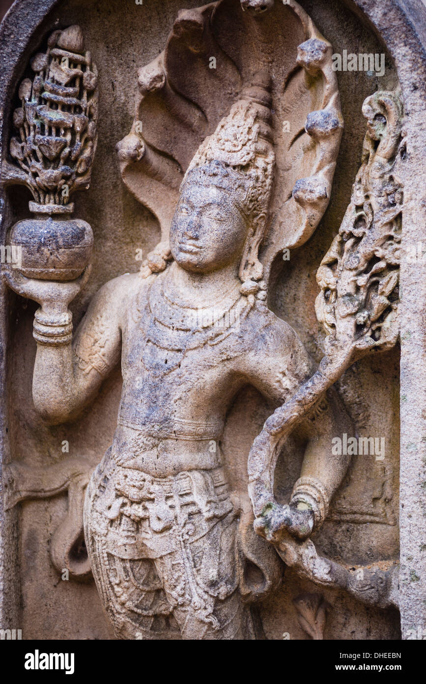 Guardian statue carving at Sri Maha Bodhi in the Mahavihara (The Great Monastery), Anuradhapura, UNESCO, Sri Lanka Stock Photo