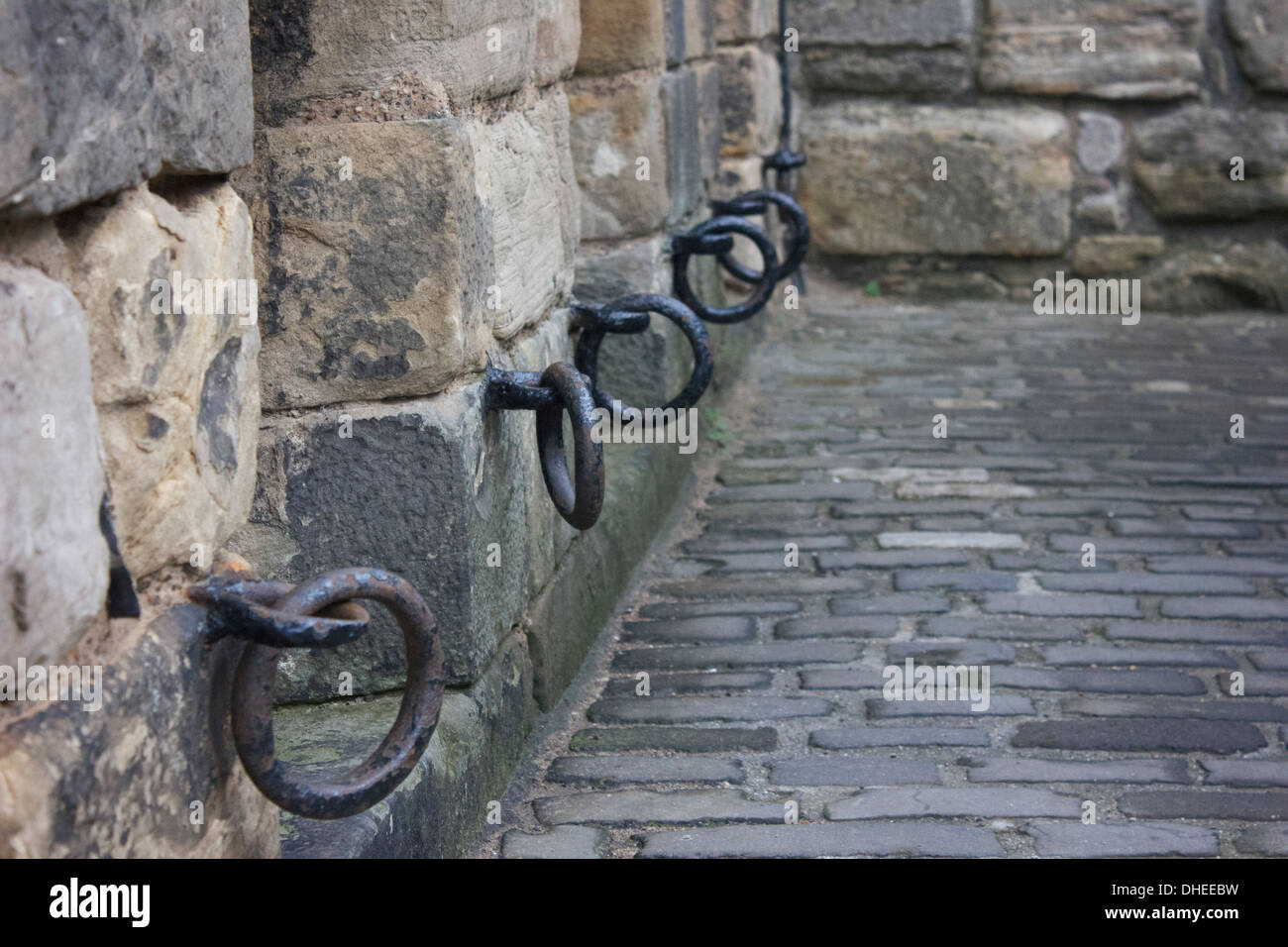 Cast iron rings in the wall at Edinburgh Castle, a World Heritage Site