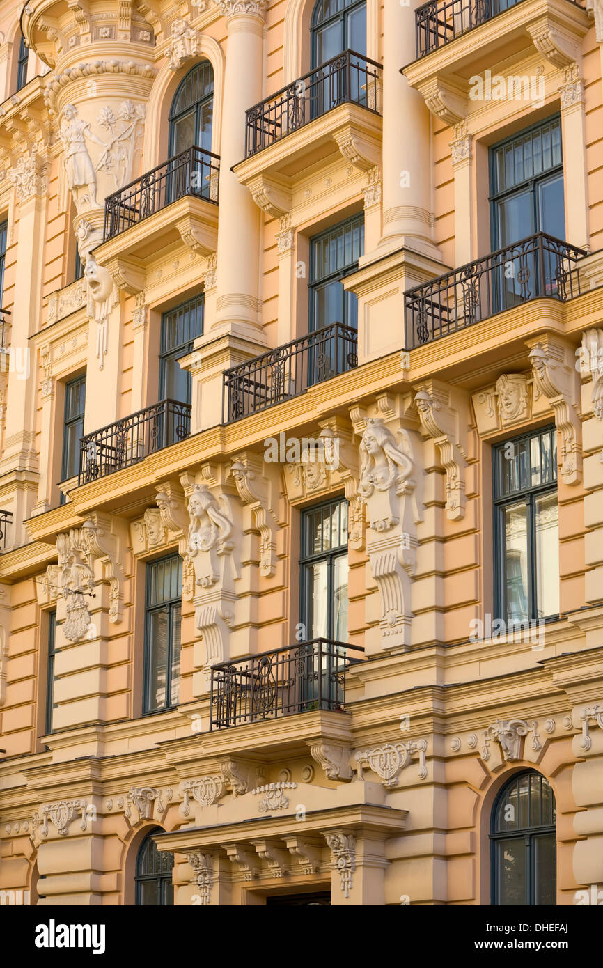 Art Nouveau style architecture (Jugendstil) designed by Mikhail Eisenstein, Riga, Latvia, Europe Stock Photo
