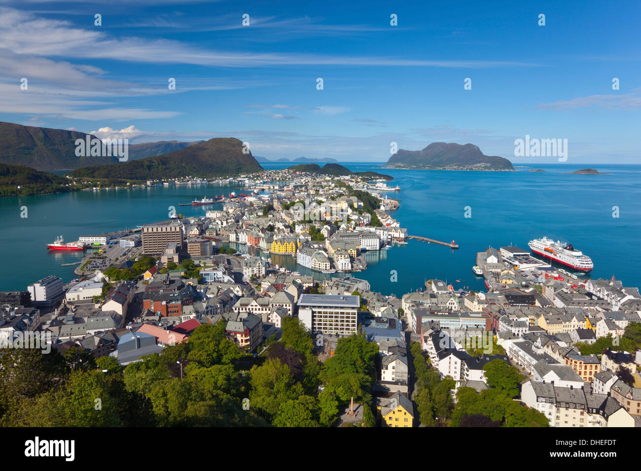 Elevated view over Alesund, Sunnmore, More og Romsdal, Norway, Scandinavia, Europe Stock Photo