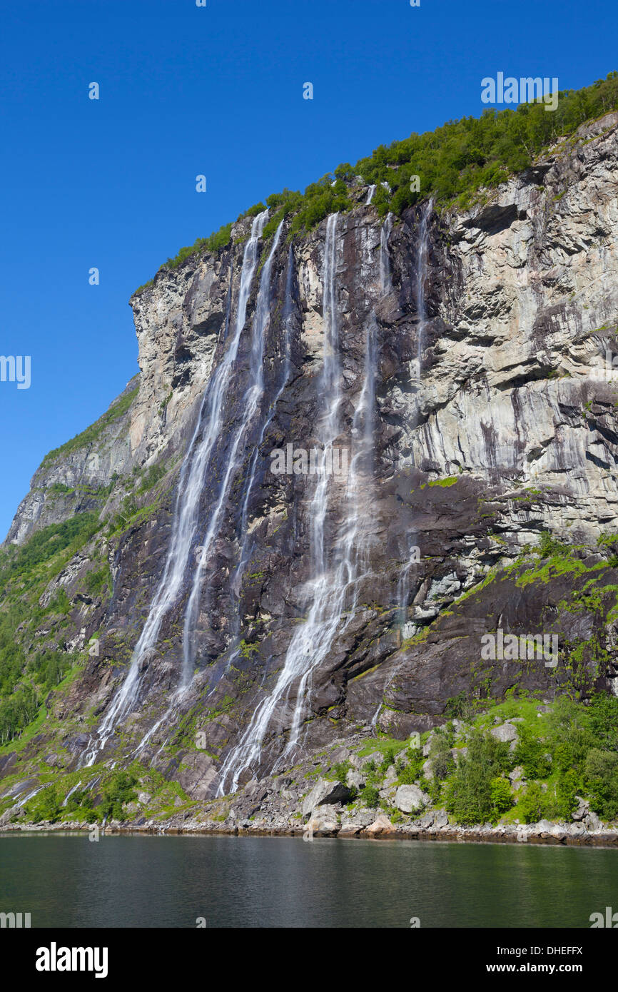 Seven Sisters waterfall, Geiranger Fjord, UNESCO World Heritage Site, Geiranger, More og Romsdal, Norway, Scandinavia, Europe Stock Photo