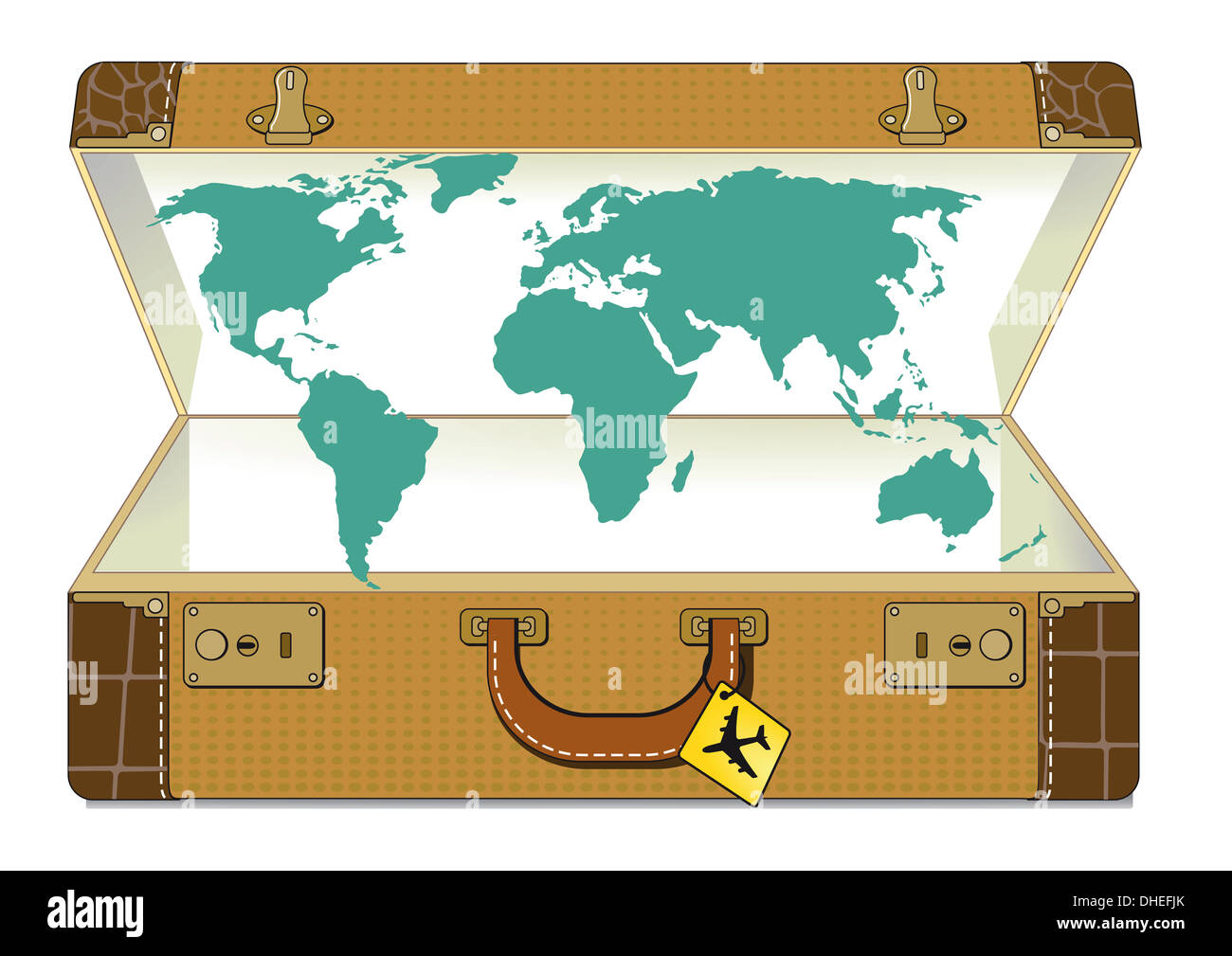 World traveling with suitcase Stock Photo