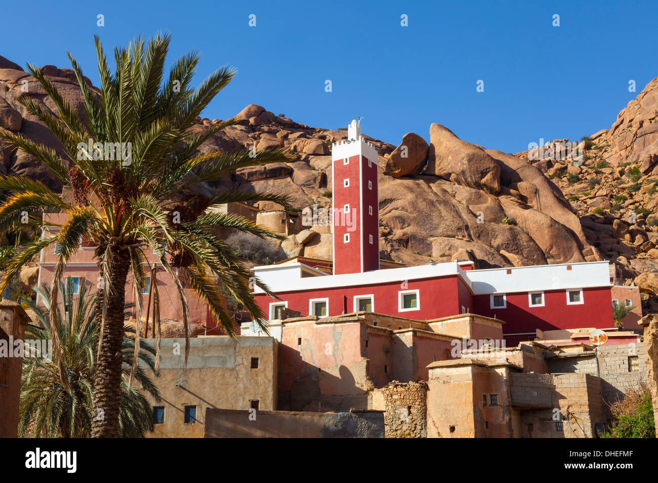 The Red Mosque of Adai, Tafraoute, Anti Atlas, Morocco, North Africa, Africa Stock Photo