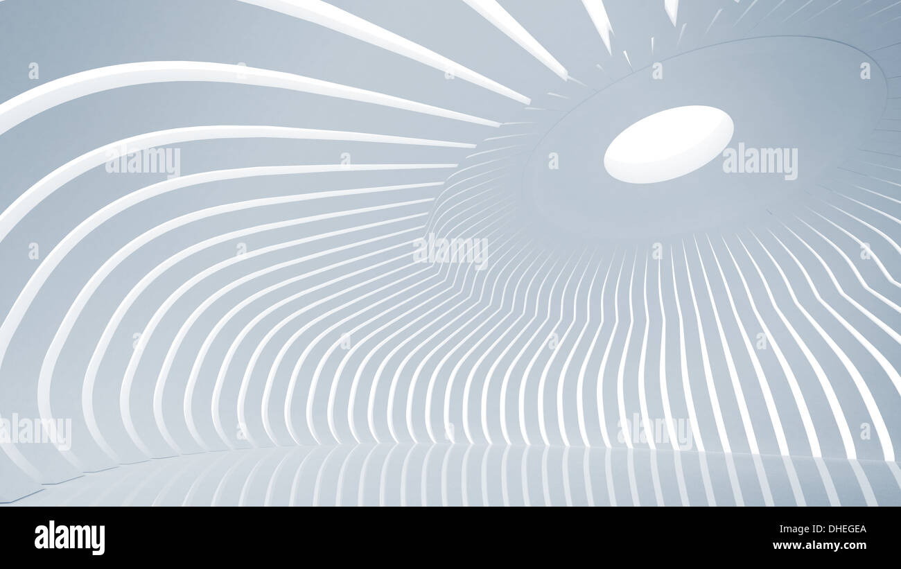 Blue abstract architecture 3d background. Round interior with light ...