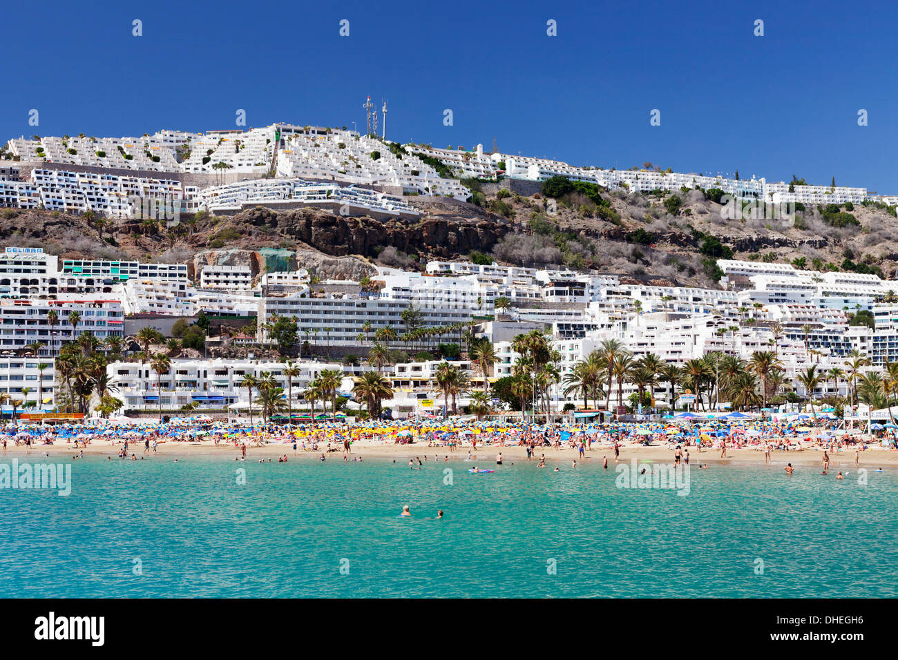 People at the beach and apartments, Puerto Rico, Gran Canaria, Spain