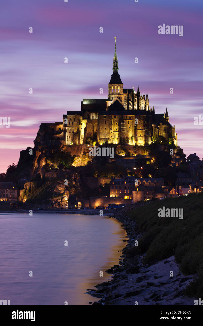 Mont Saint Michel at sunset, UNESCO World Heritage Site, Department