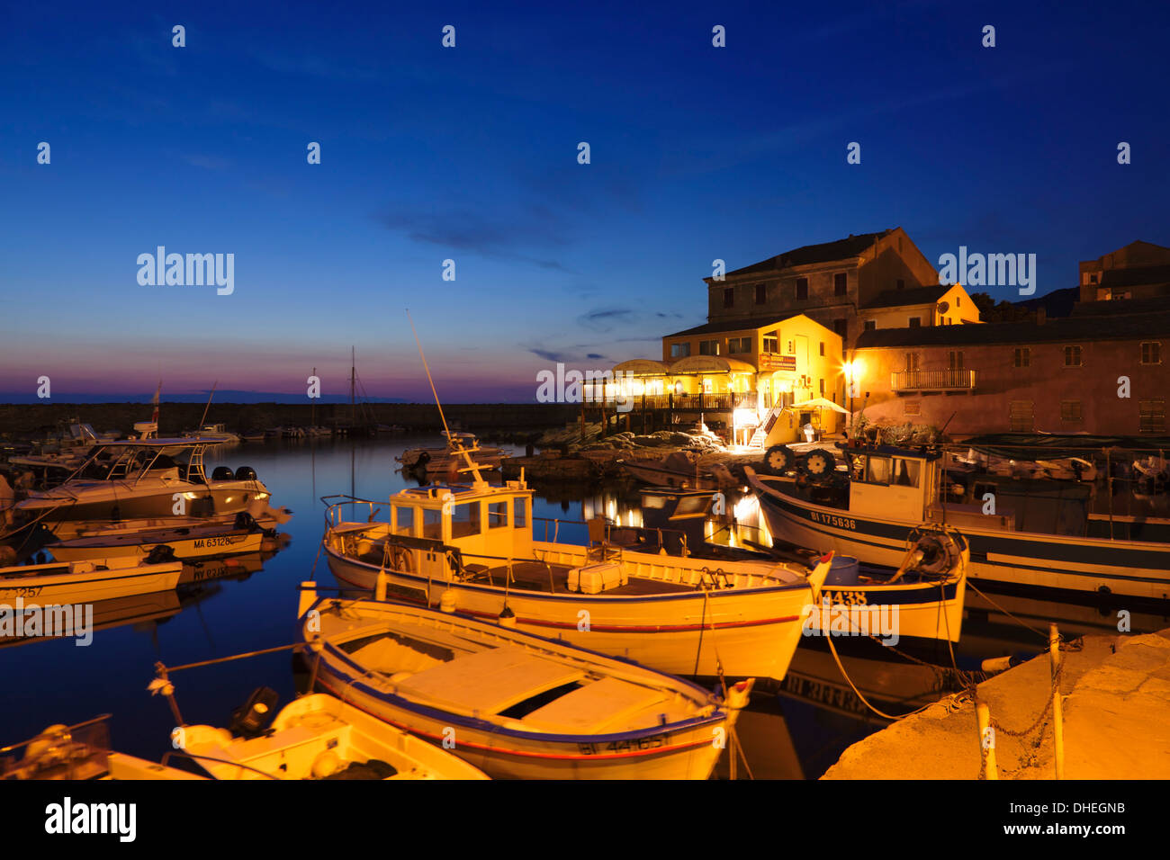 Fishing boats at a port, Centuri Port, Corsica, France, Mediterranean, Europe Stock Photo