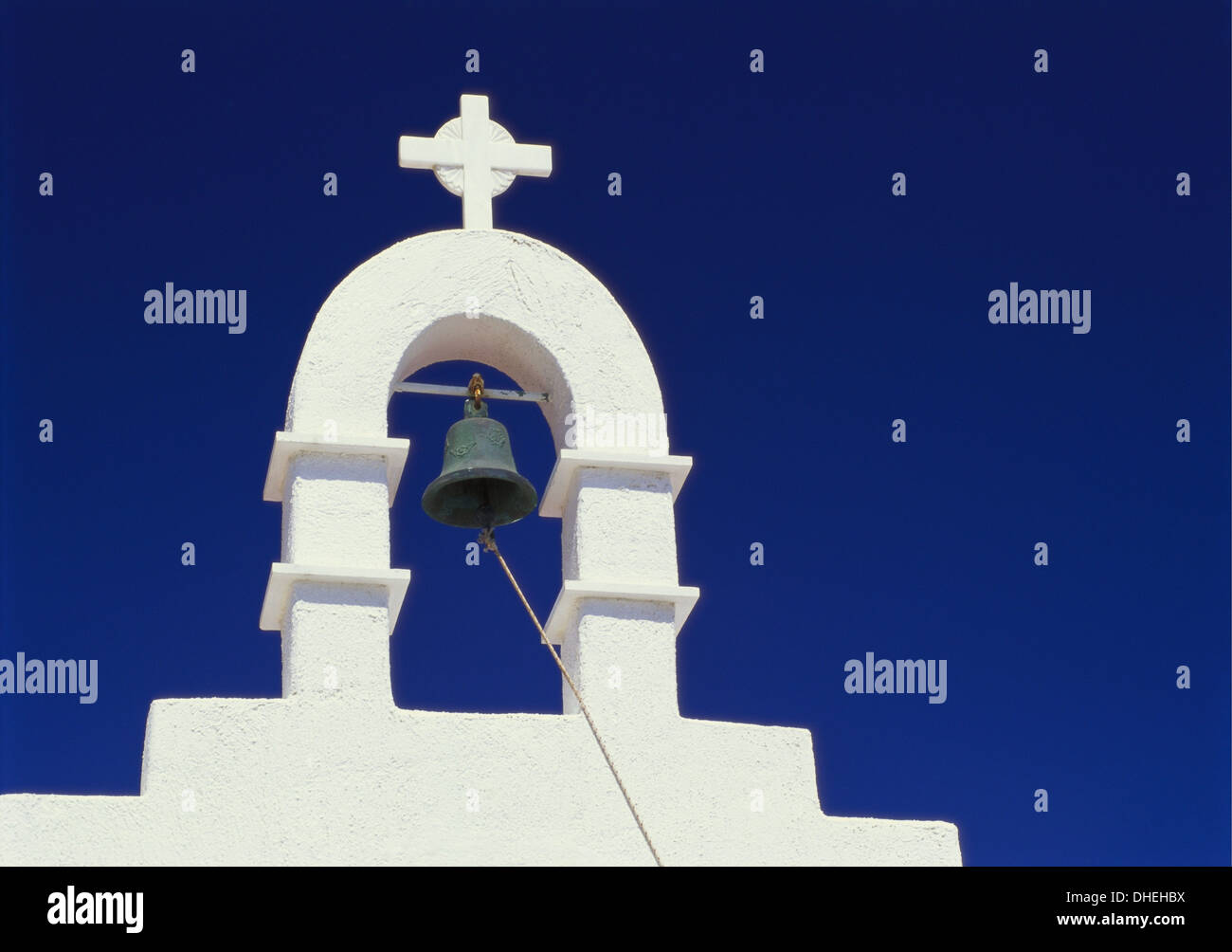 Top of Belltower, Mikonos, Cyclades, Greece Stock Photo