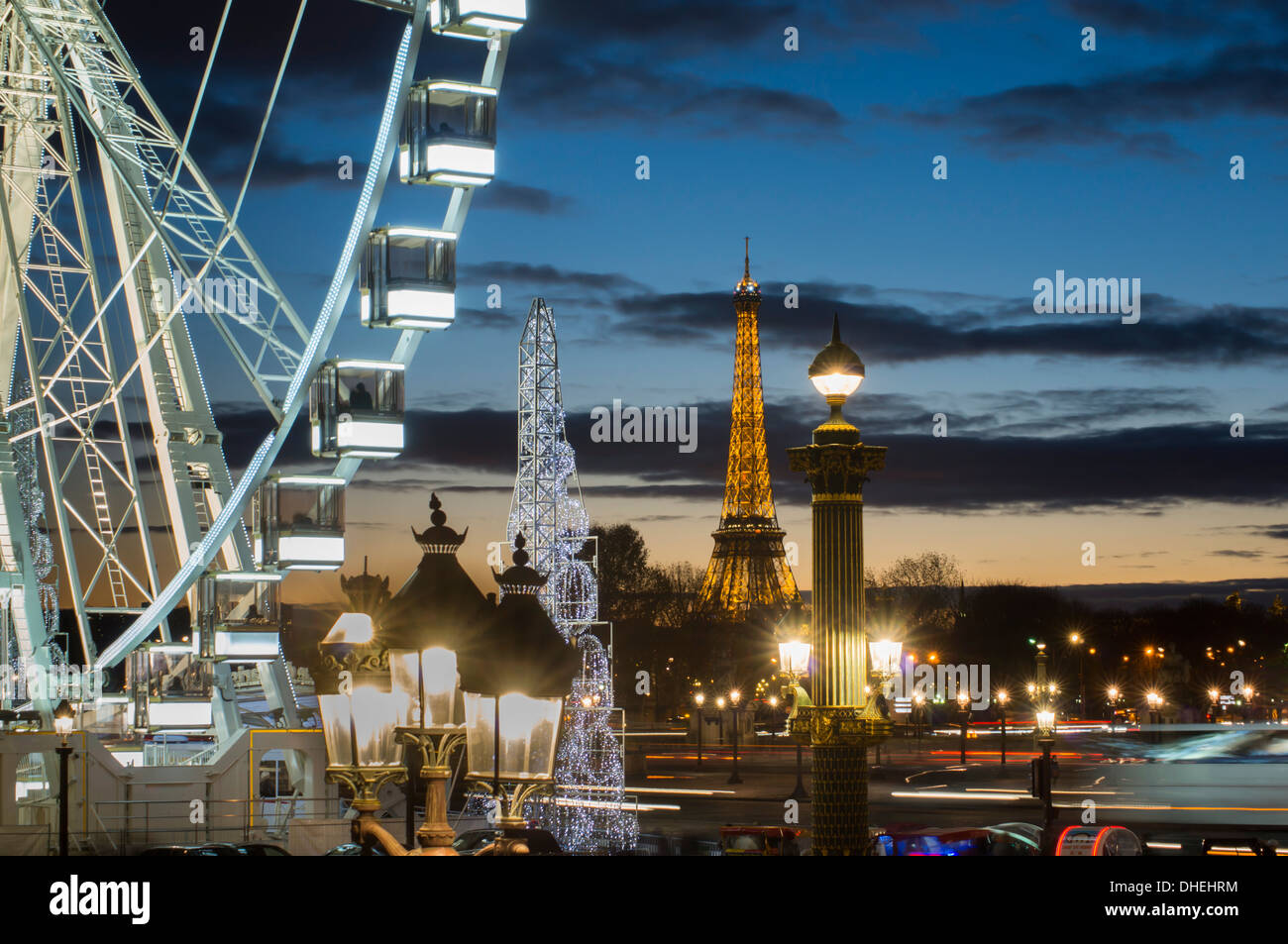 Poue de Paris, Place de la Concorde and Eiffel Tower, Paris, France, Europe Stock Photo