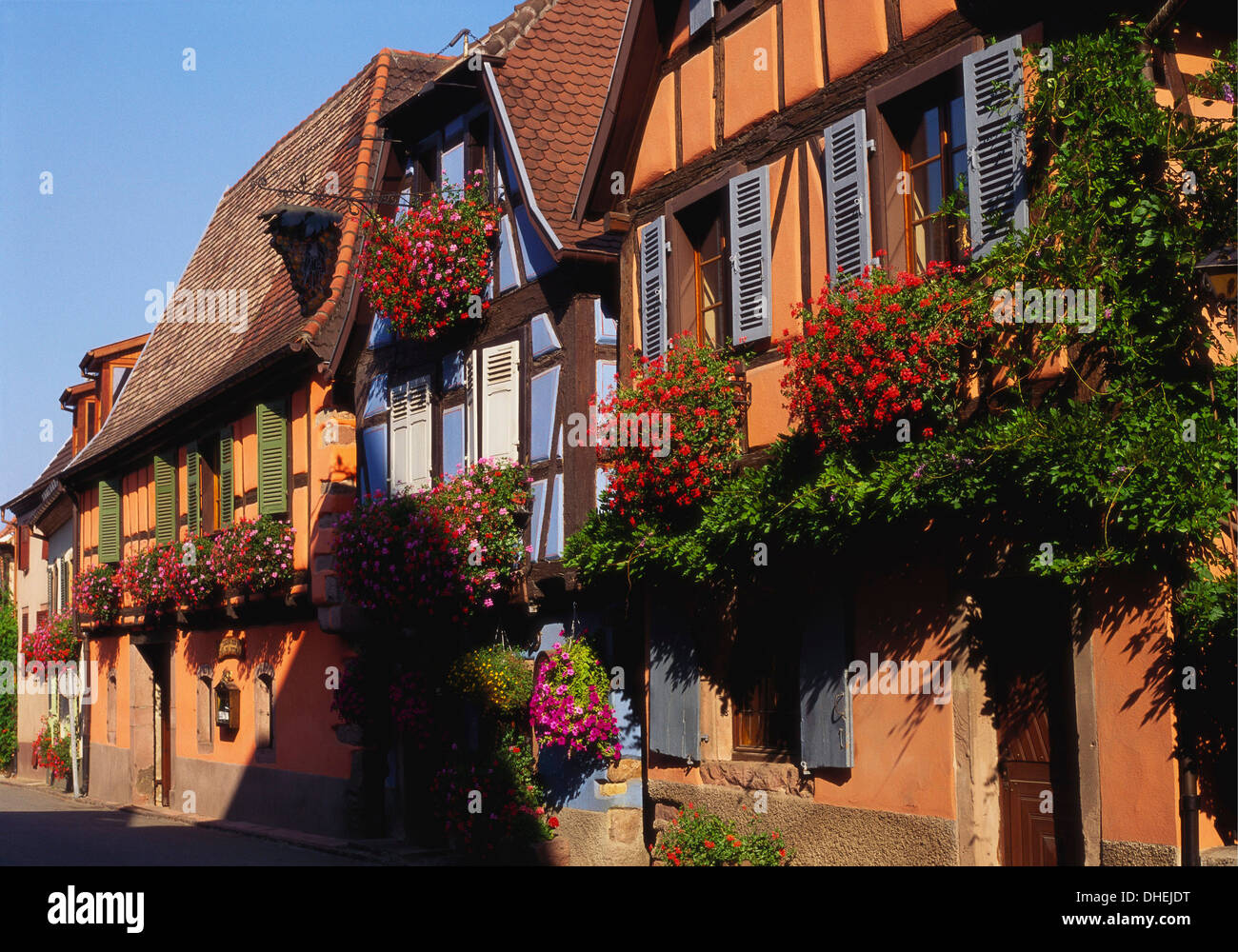 Timber Framed Houses in Niedermorschwihr, Alsace, France Stock Photo