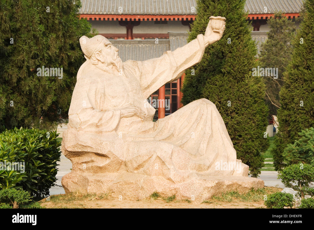 Statue of Wang Wei, the poetic Buddha of Great Tang, Big Goose Pagoda Park, Xian City, Shaanxi Province, China Stock Photo