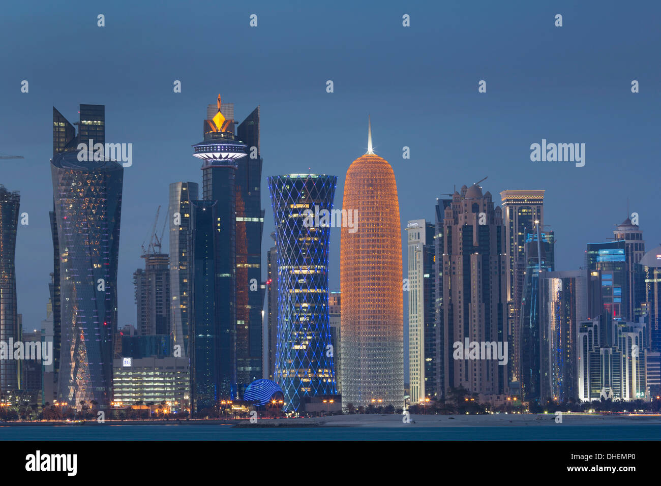 Futuristic skyscrapers in Doha, Qatar, Middle East Stock Photo