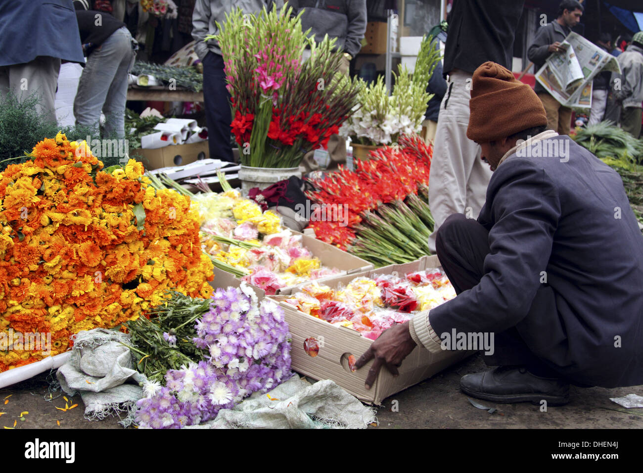 Flower vendors, Delhi, India, Asia Stock Photo Alamy
