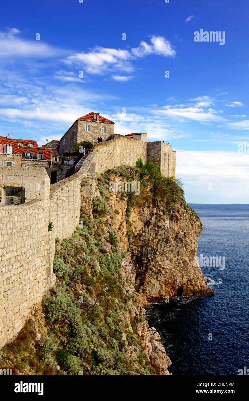 Cliff and medieval city walls of Dubrovnik, UNESCO World Heritage Site, Croatia, Europe Stock Photo