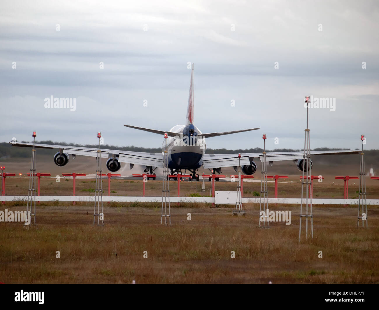 airplane ready for take off on runway Stock Photo